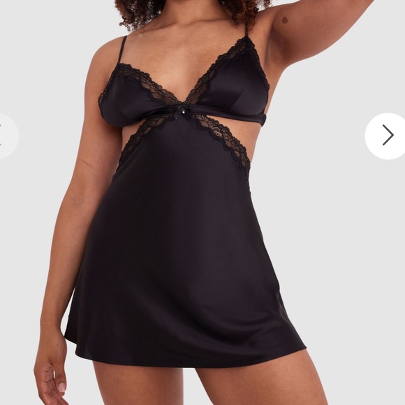 LA SENZA Black Satin Lace Cut-Out Babydoll Slip Nightgown Lingerie Size XS - Picture 10 of 10